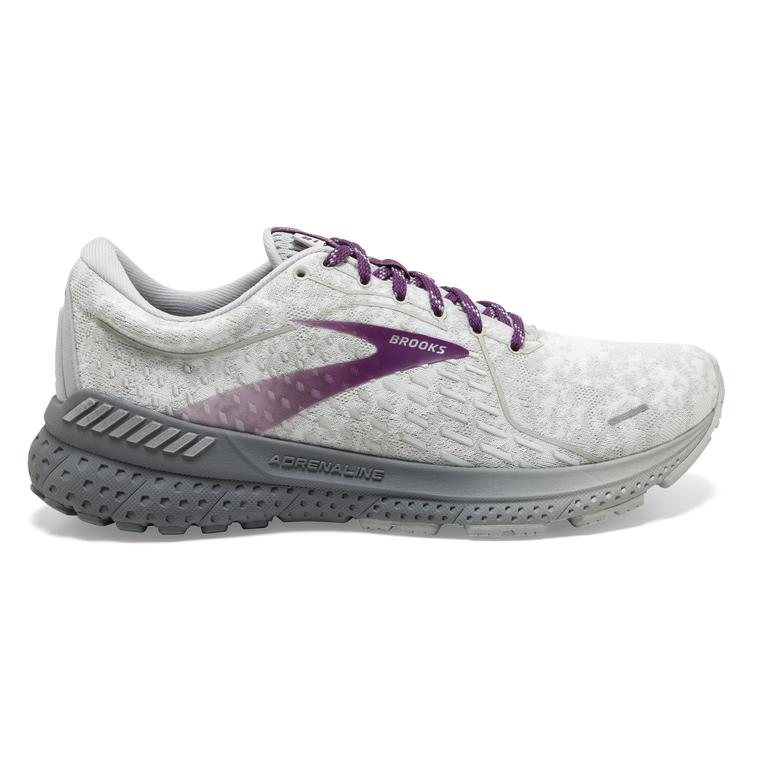 Brooks Adrenaline GTS 21 Road Running Shoes - Women's - White/Oyster/Primer Grey (25176-HDNU)